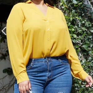 NWT Pleione Button Front Mustard Yellow Blouse